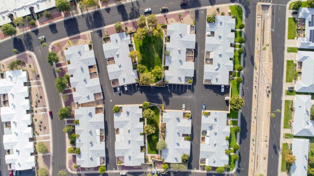 aerial roofing on housing complex phoenix