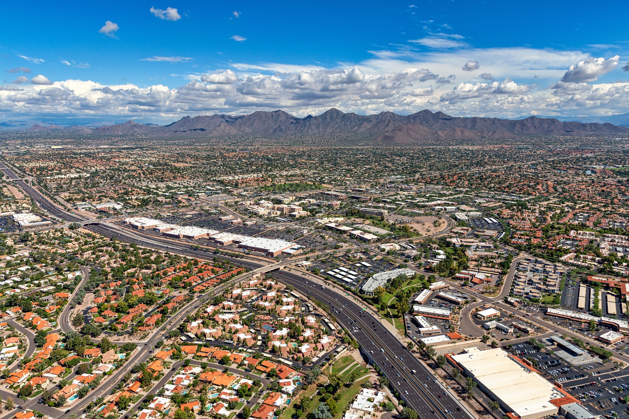 McDowell Mountains in Scottsdale, Arizona from above the Loop 101 freeway looking to the northeast